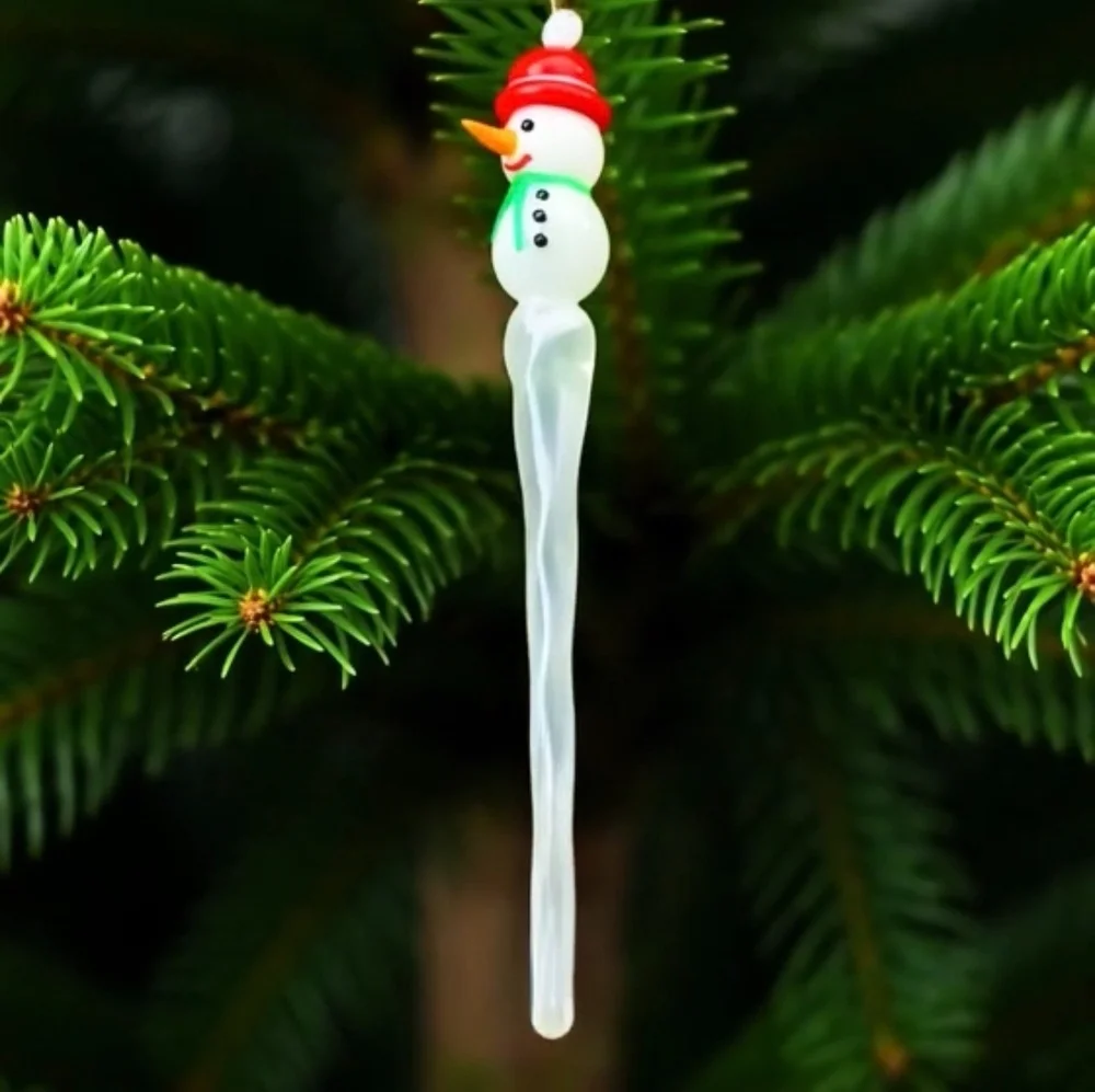 Glass Snowman Teardrop Ornament 6.5” Red White Green Holiday Christmas Decor